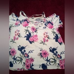 Eye Candy Cream Color w Blue & Pink Floral Print Top/Size 3XLg